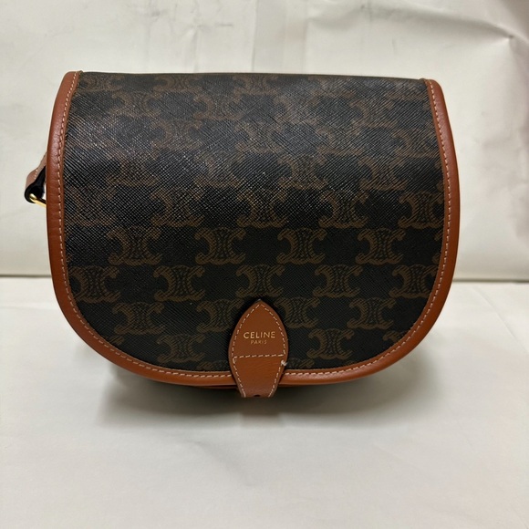 Celine Folco Bag In Triomphe Canvas And Calfskin Tan - Picture 2 of 12